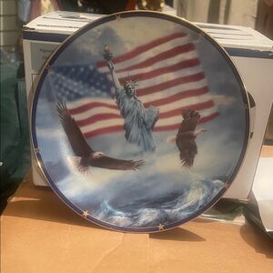 Patriotic Decorative Plate with Statue of Liberty and Eagles